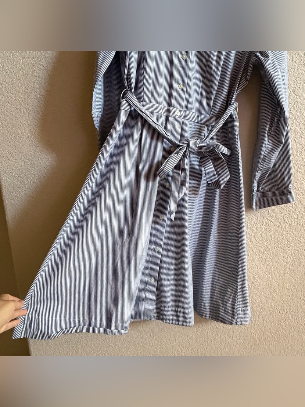J.Crew Striped Shirt Dress-Women’s 12-Tie Waist-Button Front Long Sleeve Office - Picture 4 of 9